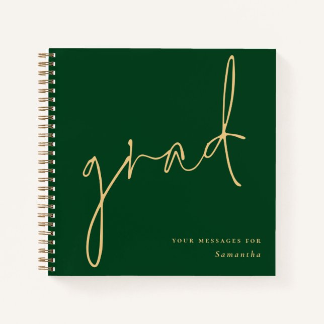 Cuaderno Grad Gold Script Green Graduation Guest Book (Anverso)