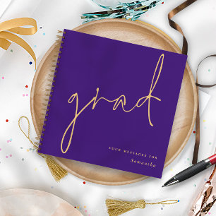 Cuaderno Grad Gold Script Purple Graduation Guest Book