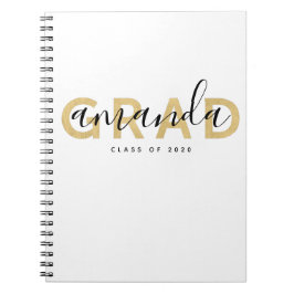 Cuaderno Grad Script Name Personalized Gold Black Modern