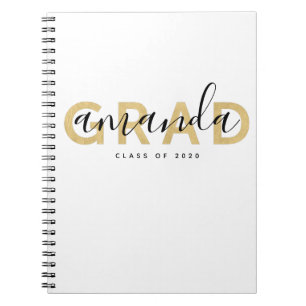 Cuaderno Grad Script Name Personalized Gold Black Modern