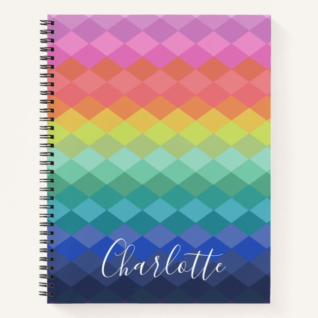 Cuaderno Gradiente de arcoiris personalizado nombre elegant (Anverso)