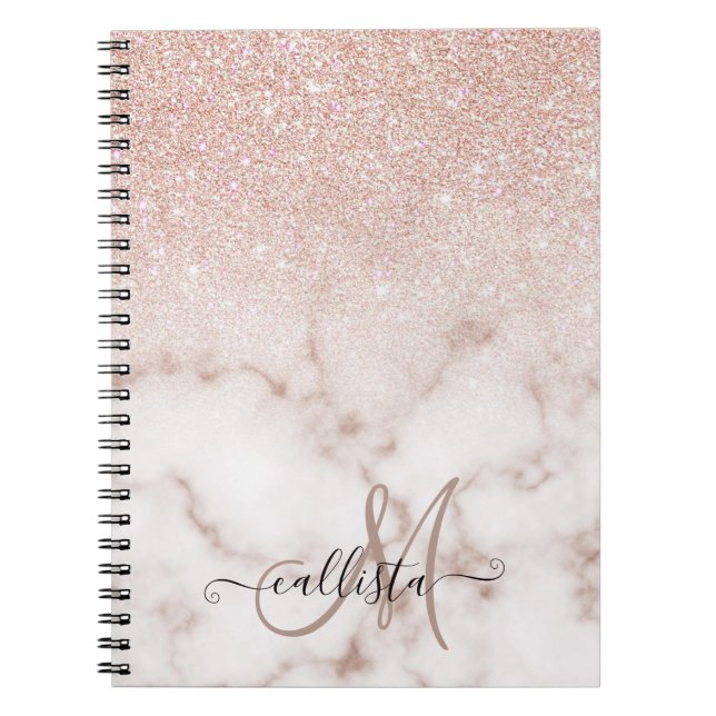 Cuaderno Gradiente de mármol blanco Rosa dorado glamuroso P (Frente)
