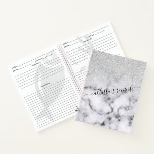 Cuaderno Gradiente de mármol Purpurina blanco plateado glam