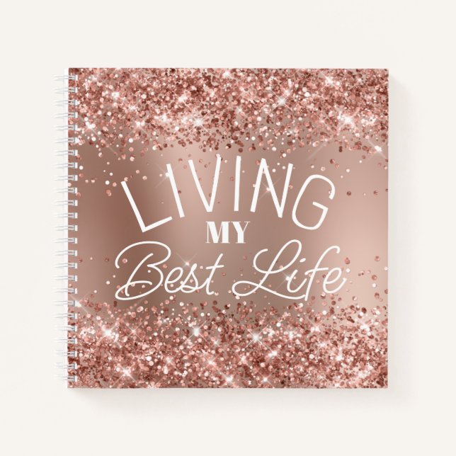Cuaderno Gradiente de Rosa Dorado Brillante Viviendo Mi Mej (Anverso)