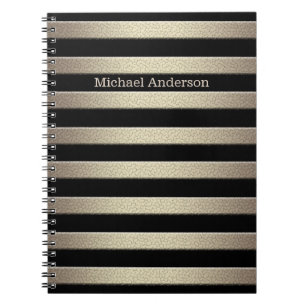 Cuaderno Gradiente purpurina dorado rayas rayadas blac