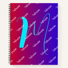Cuaderno Gradiente Rojo y Azul - Nombre de Monograma
