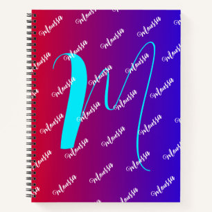 Cuaderno Gradiente Rojo y Azul - Nombre de Monograma