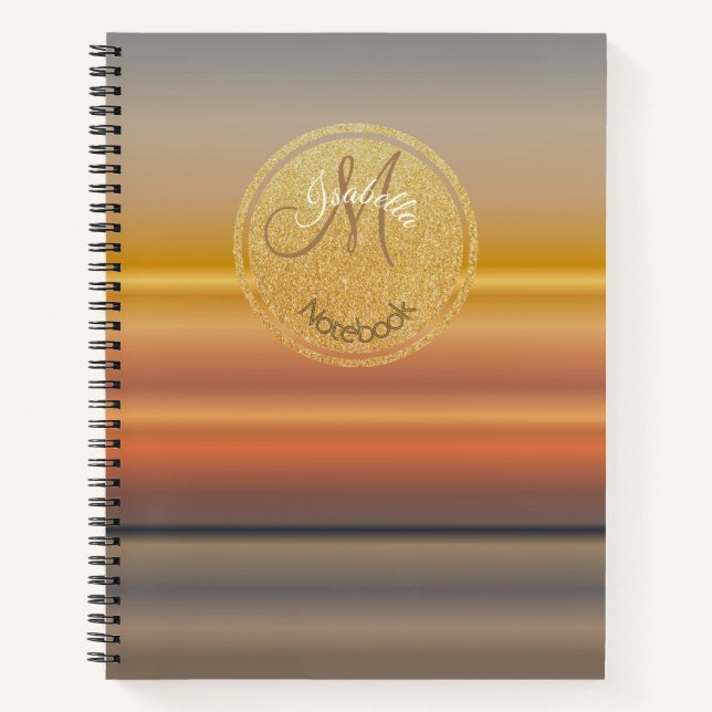 Cuaderno Gradientes Lineales Monogramados De Oro Y Atardece (Anverso)