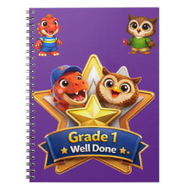 Cuaderno Grado 1 bien hecho logro de búho ululante y Rex