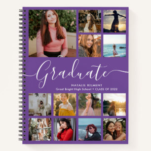 Cuaderno Graduación de Collage de fotos Graduado Púrpura