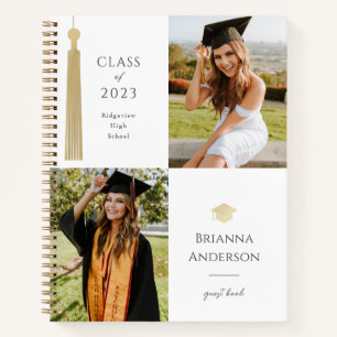 Cuaderno Graduación de fotografías Gold Tassel y Cap White 