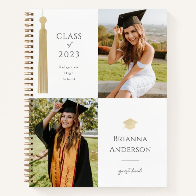 Cuaderno Graduación de fotografías Gold Tassel y Cap White  (Anverso)