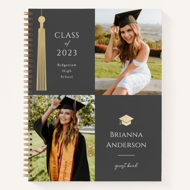 Cuaderno Graduación de fotos en gris dorado y gorro oscuro (Anverso)