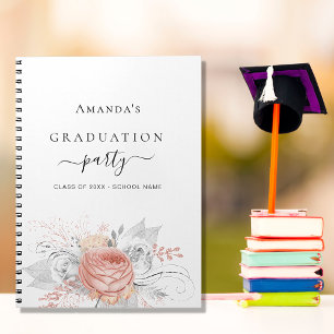 Cuaderno Graduación de libro de invitado rosa oro plata flo