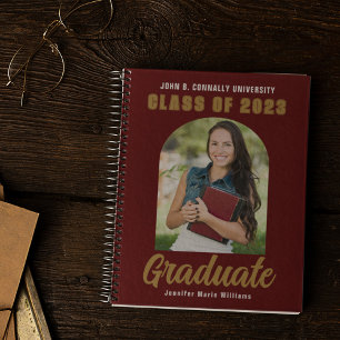 Cuaderno Graduación del Arco de Fotos Maroon Gold Graduado