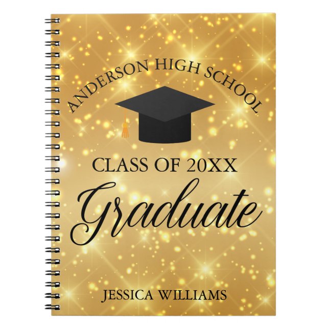 Cuaderno Graduación Gold Sparkle Elegant Personalizado 2025 (Frente)