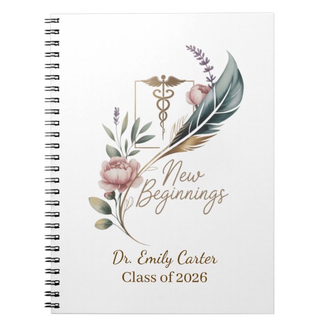 Cuaderno Graduación Personalizada de Médico Nuevos Comienzo (Frente)