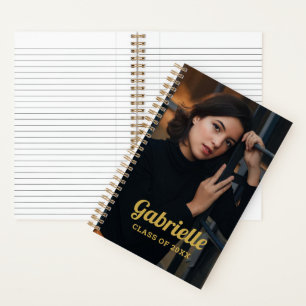 Cuaderno Graduado con guión dorado de foto personalizada