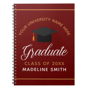 Cuaderno Graduado Maroon Red Gold Personalizado 2025