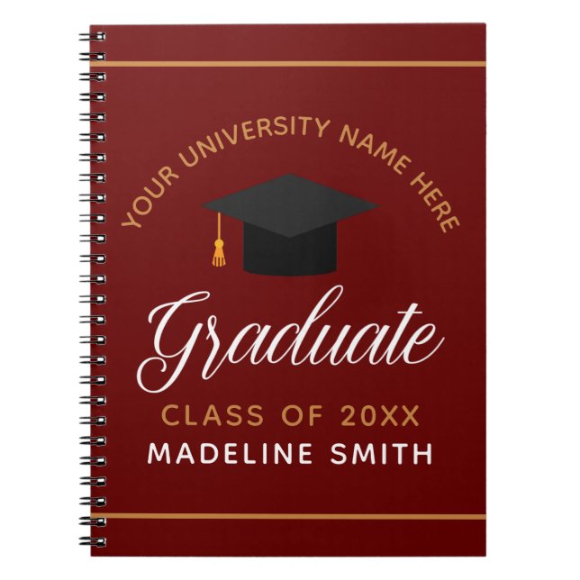 Cuaderno Graduado Maroon Red Gold Personalizado 2025 (Frente)