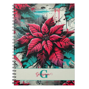 Cuaderno Graffiti floral de poinsettia esponjoso personaliz