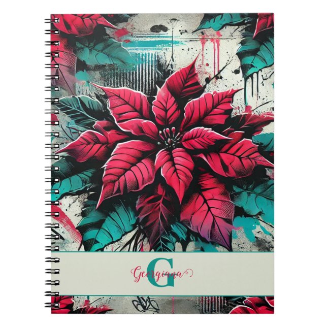 Cuaderno Graffiti floral de poinsettia esponjoso personaliz (Frente)