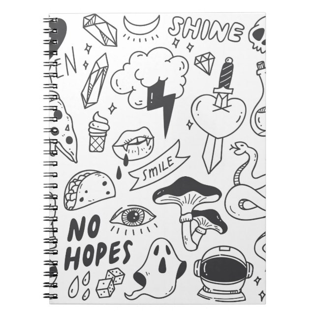 Cuaderno Graffiti lindo: Conjunto de arte Doodle. (Frente)