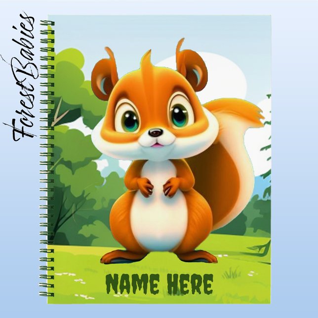 Cuaderno Gráfica de Personalizado de animales de Woodland (🐿 Squirrel, ForestBabies 8.5"x11" Spiral Notebook - Front)