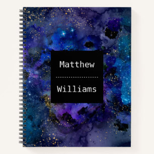 Cuaderno Gráfica espiral personalizada de galaxia azul y n