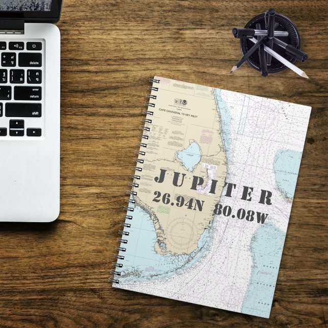 Cuaderno Gráfica náutica de longitud del Júpiter FL Latitud (Jupiter Florida Authentic Nautical Chart Notebook
)