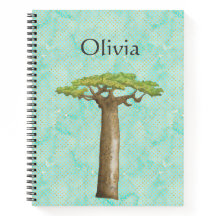 Cuaderno gráfico de árbol baobab de color de agua