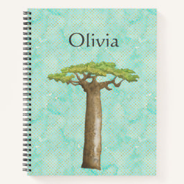 Cuaderno gráfico de árbol baobab de color de agua