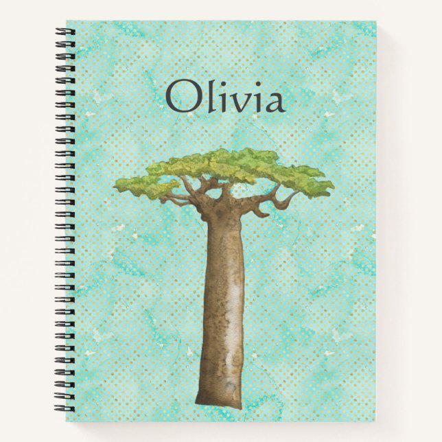 Cuaderno gráfico de árbol baobab de color de agua (Anverso)