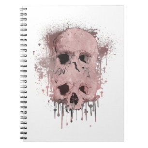 Cuaderno Gráfico de calavera con goteo de tinta rosa dorado