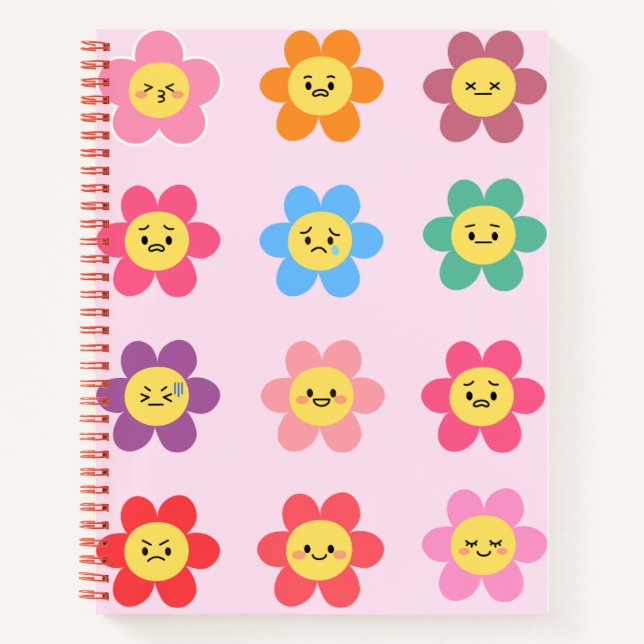 Cuaderno Gráfico de emociones de flores Kawaii lindas (Anverso)