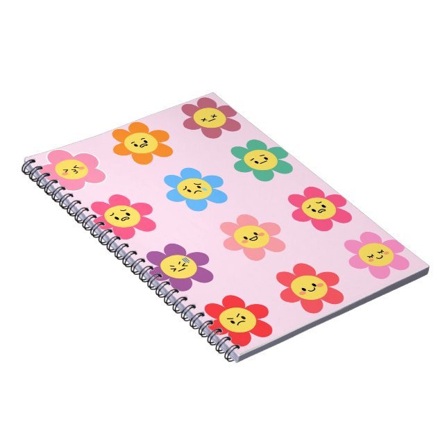 Cuaderno Gráfico de emociones de flores Kawaii lindas (Lado Derecho)