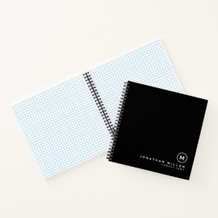 Cuaderno Gráfico de monograma clásico mínimo negro