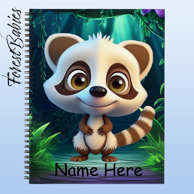 Cuaderno Gráfico del Personalizado de animales de la especi (Raccoon, Customizable ForestBabies Notebook - Front)