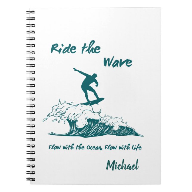 Cuaderno Gráfico inspirador de surf "Ride the Wave" (Frente)