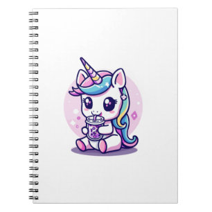 Cuaderno Gráfico lindo de Kawaii Unicorn comiendo Sopa de F