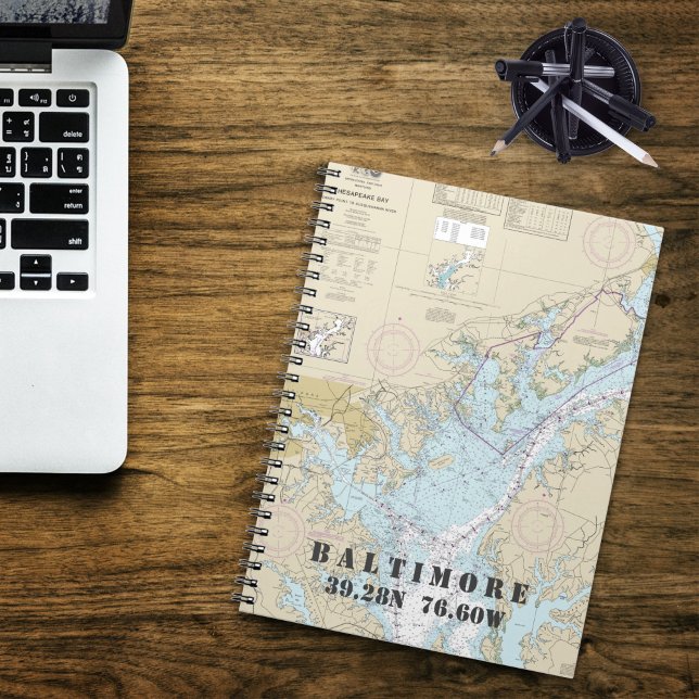 Cuaderno Gráfico naumático de longitud de Baltimore MD Lati (Authentic Nautical Chart Baltimore MD Notebook)