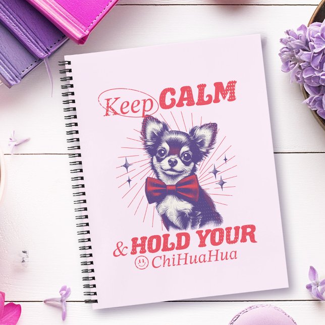 Cuaderno Gráfico retro Bowtie Chihuahua - Cita tranquila (This funny design uses retro fonts and vintage-style graphics in bright pink typography.)