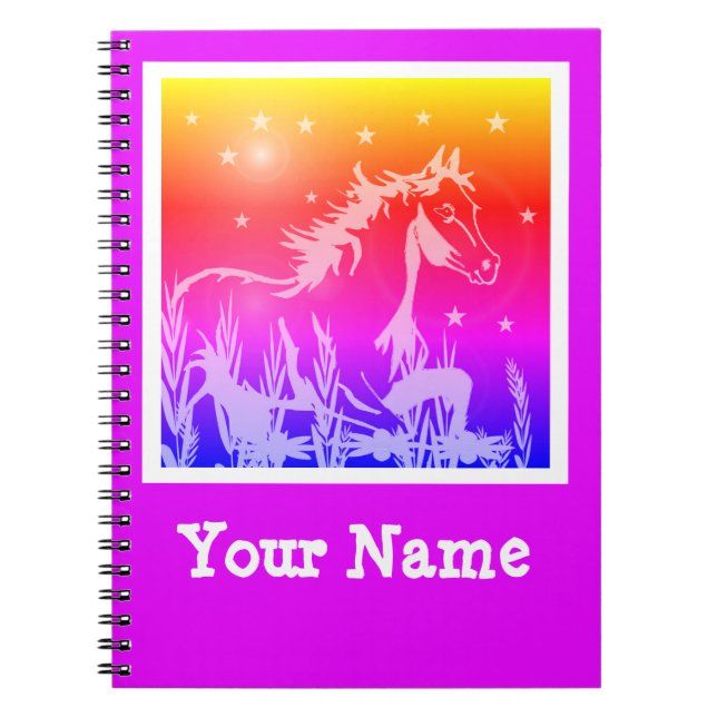 Cuaderno gráfico rosa de caballo salvaje, personalizado (Frente)