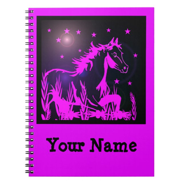 Cuaderno gráfico rosa de caballo salvaje, personalizado (Frente)