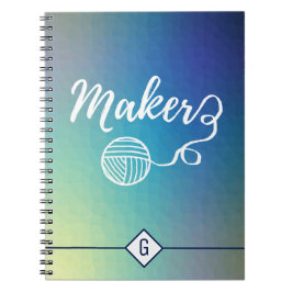 Cuaderno Grafos de Maker Monograma degradado azul geométric