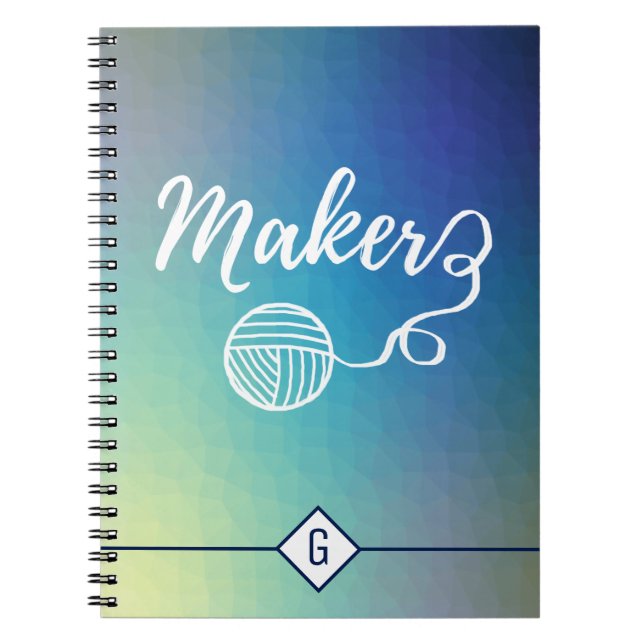 Cuaderno Grafos de Maker Monograma degradado azul geométric (Frente)