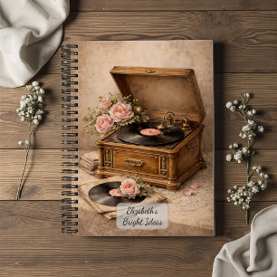 Cuaderno Gramófono Antiguo con Rosas