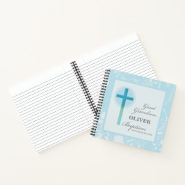 Cuaderno Gran abuelo bautismo azul encaje personalizado