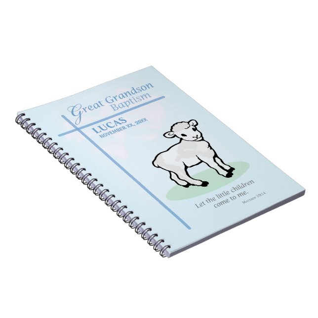 Cuaderno Gran Abuelo Bautismo Cordero Azul Personalizado (Lado Derecho)