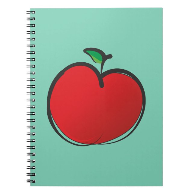 Cuaderno Gran Apple roja dibujando sobre un fondo verde pál (Frente)